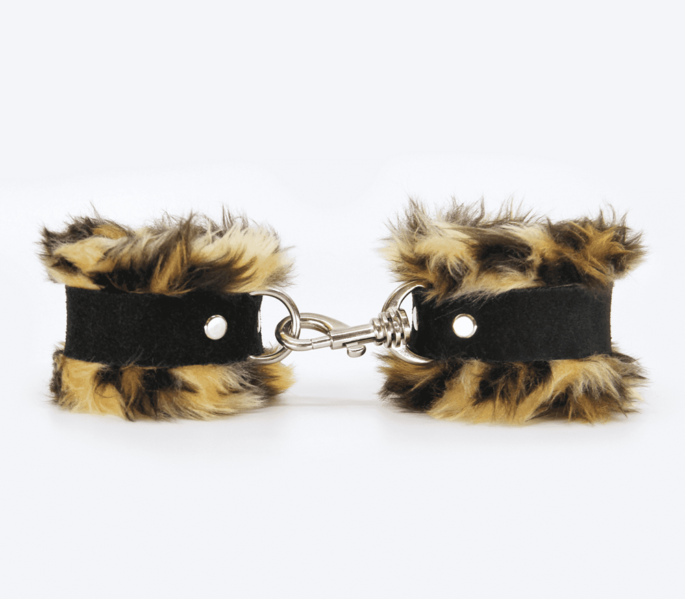 Love In Leather Fluffy Cuffs with Suede Leather Strap - Cuffs And Restraints