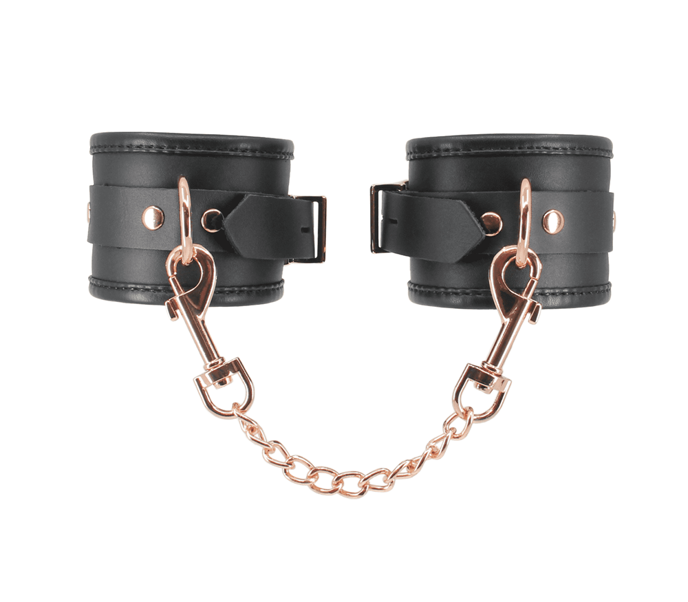 Love In Leather BDSM Hand Cuffs With Coloured Hardware - Rose Gold - Cuffs And Restraints