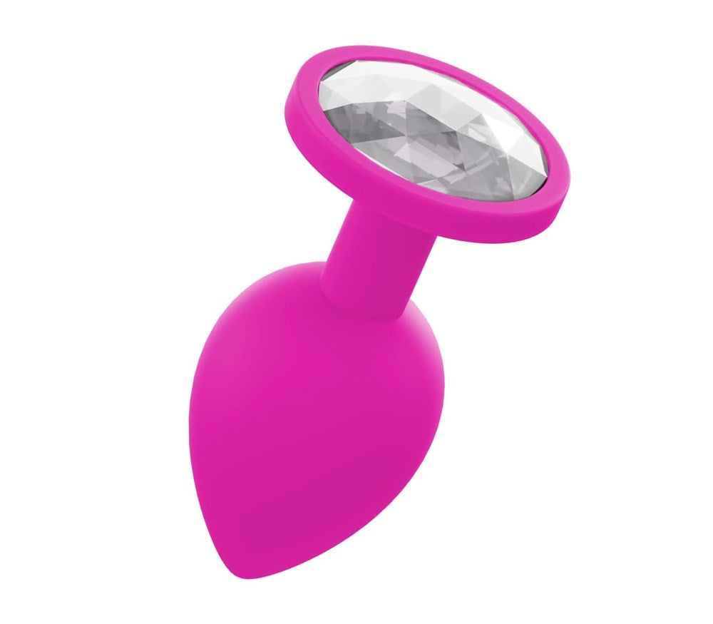 Love In Leather Silicone Butt Plug With Gem Pink - Butt Plugs