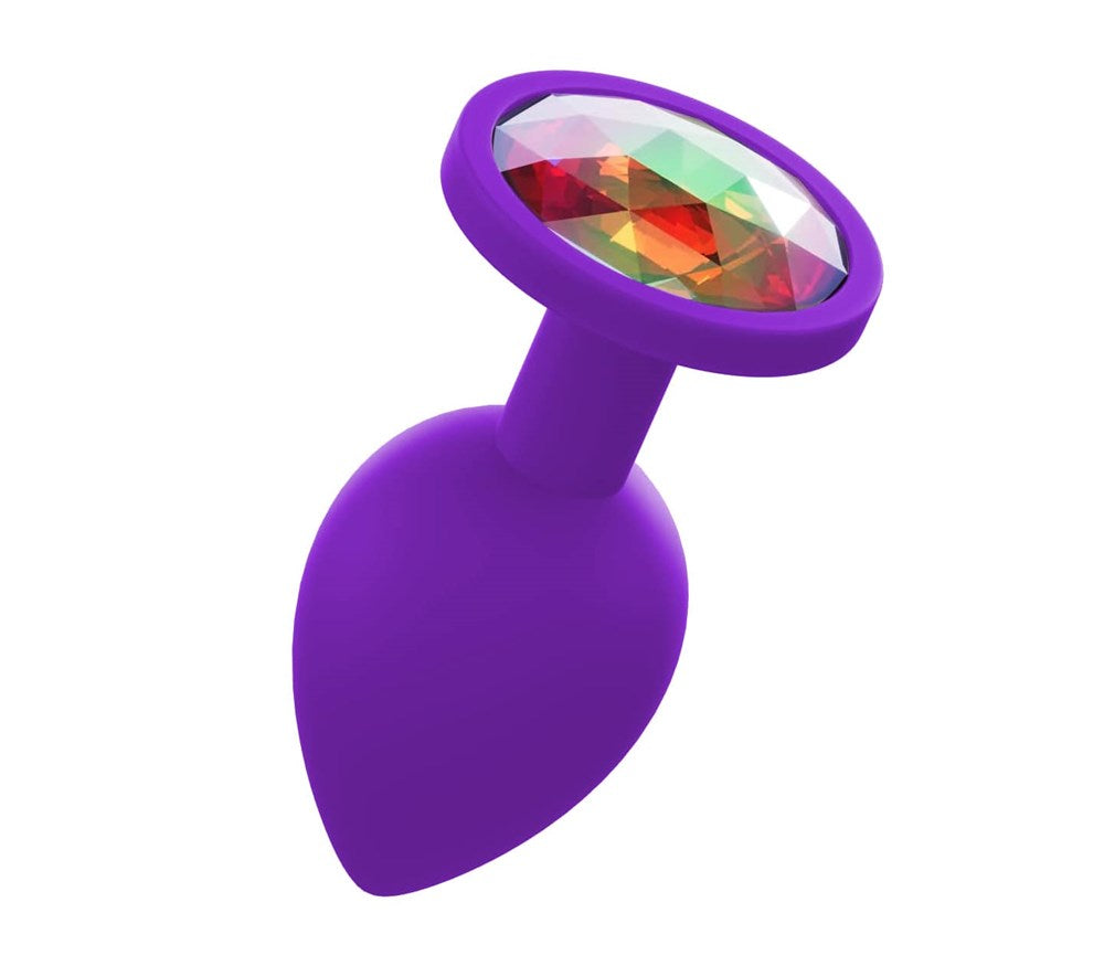 Love In Leather Premium Silicone Anal Plug With Gem Purple - - Butt Plugs