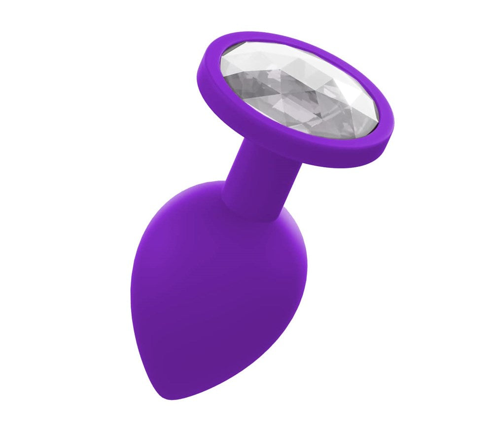 Love In Leather Premium Silicone Anal Plug With Gem Purple - Butt Plugs
