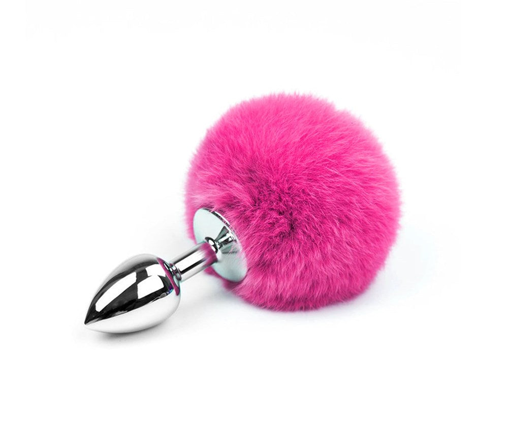 Love In Leather Bunny Tail Butt Plug Hot Pink - Small - Butt Plugs