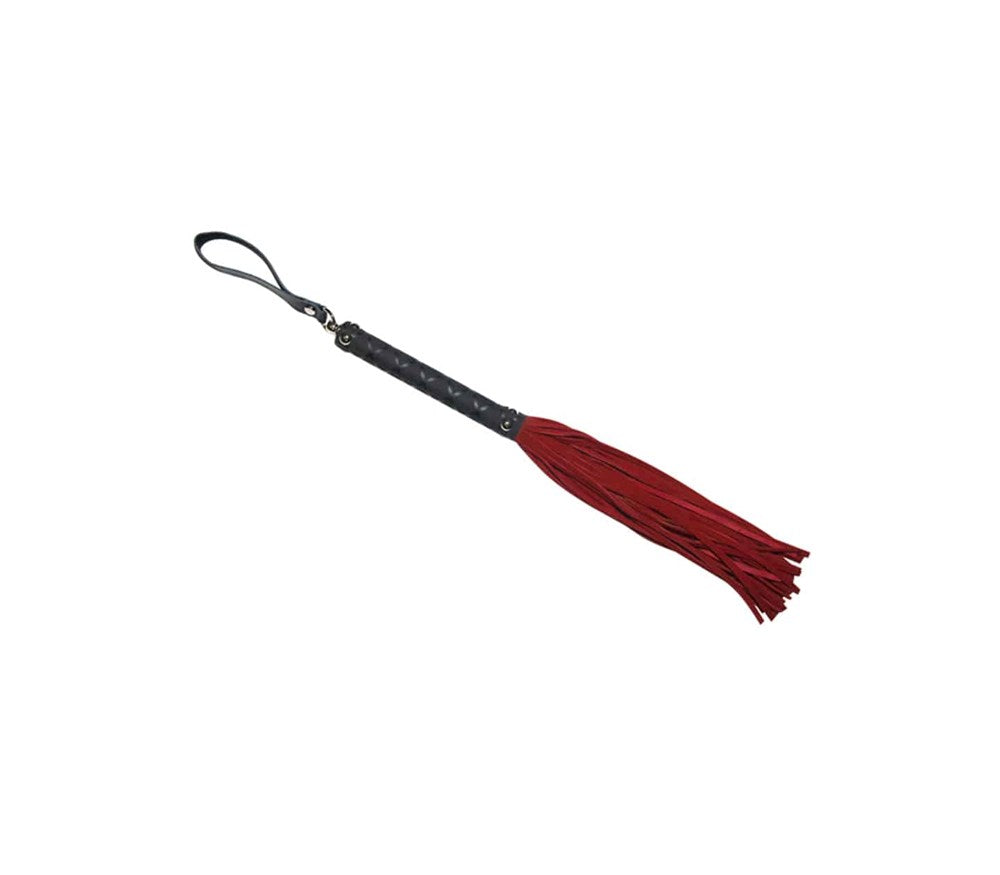 Love In Leather BDSM Flogger with Latex Detail Handle - Red - Whips And Crops