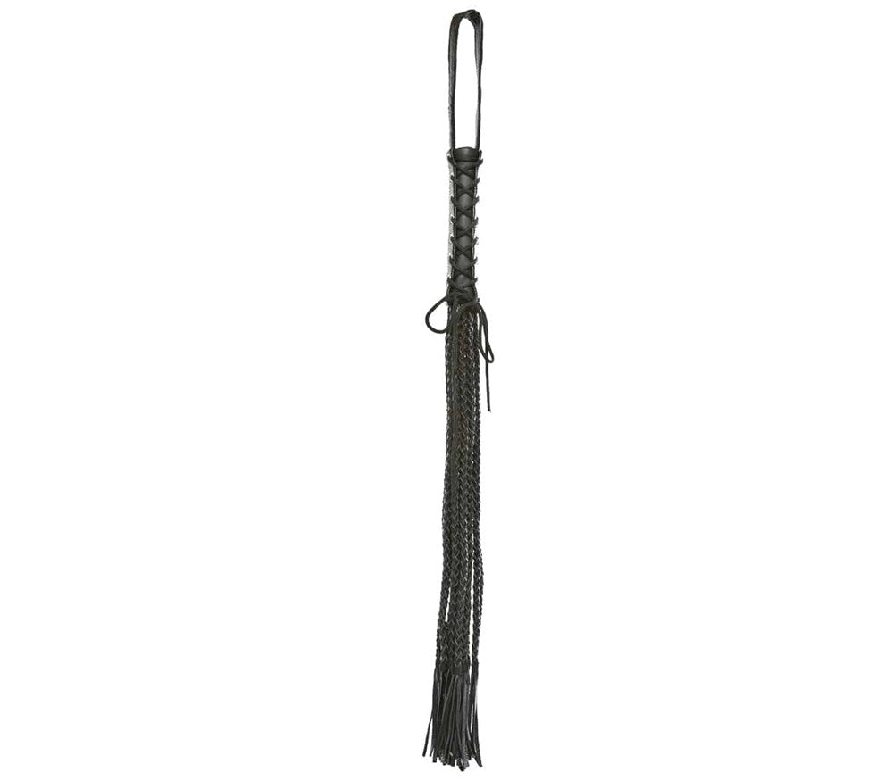 Love In Leather Long Flogger With Corseted Handle - Black - Whips And Crops