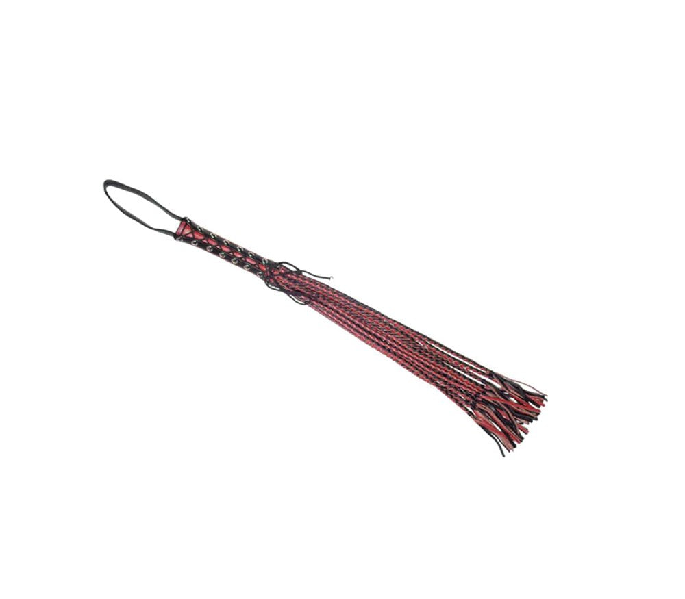Love In Leather Long Flogger With Corseted Handle - Red - Whips And Crops