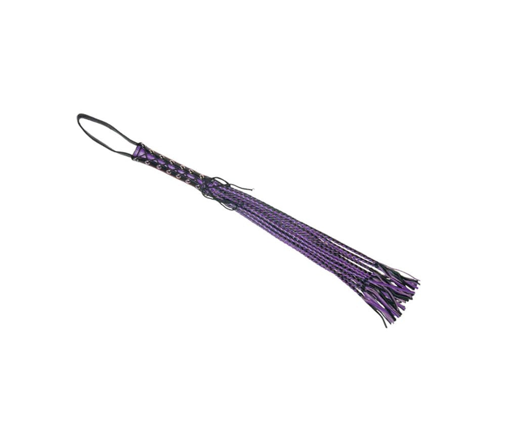 Love In Leather Long Flogger With Corseted Handle - Whips And Crops