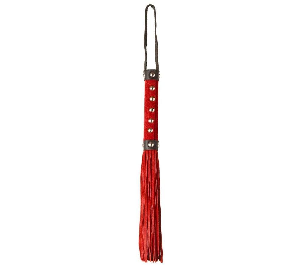 Love In Leather Studded Suede BDSM Play Flogger - Red - Whips And Crops