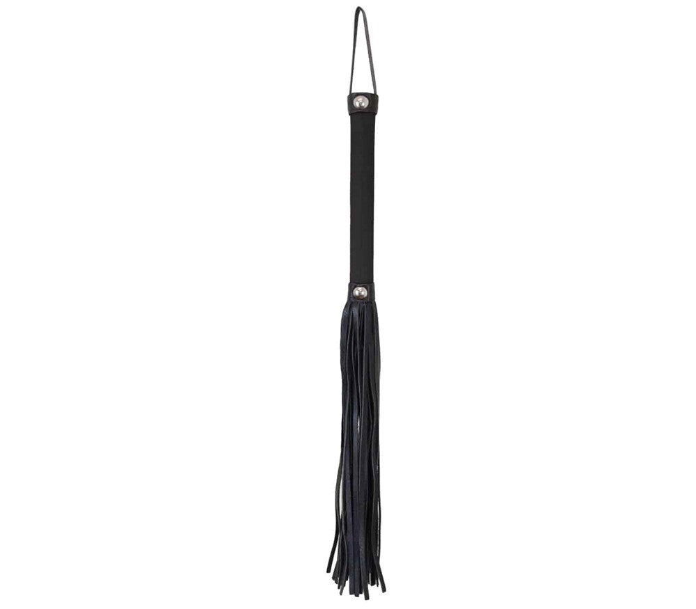 Love In Leather Satin Handle Flogger With Leather Tails - Black - Whips And Crops