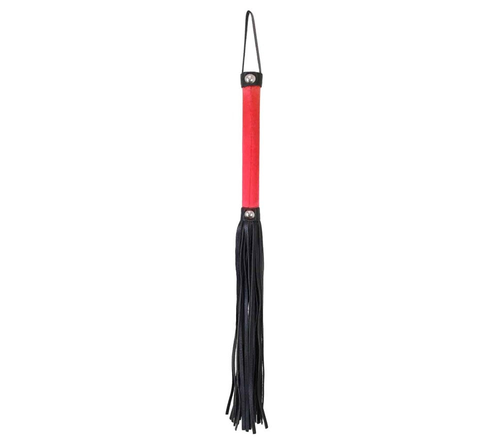 Love In Leather Satin Handle Flogger With Leather Tails - Red - Whips And Crops