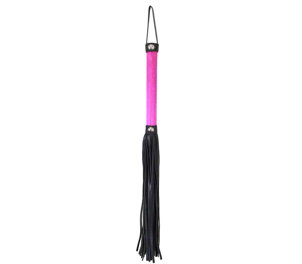 Love In Leather Satin Handle Flogger With Leather Tails - Pink - Whips And Crops