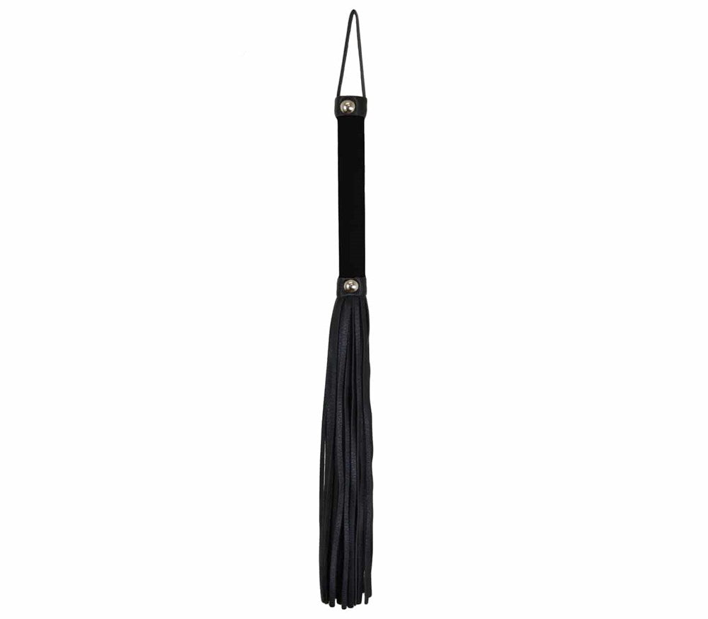 Love In Leather Soft Velveteen Handle BDSM Flogger - Black - Whips And Crops