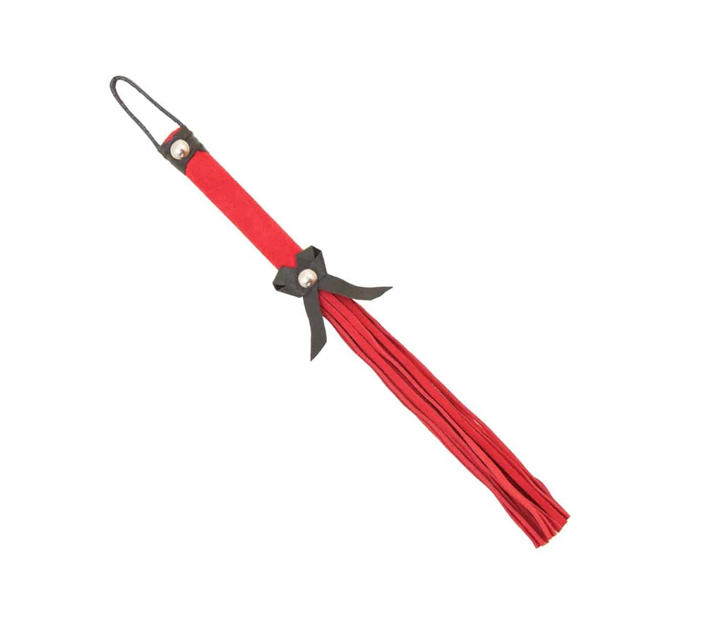 Love In Leather Suede BDSM Willy Whip With Bow Detail - Red - Whips And Crops