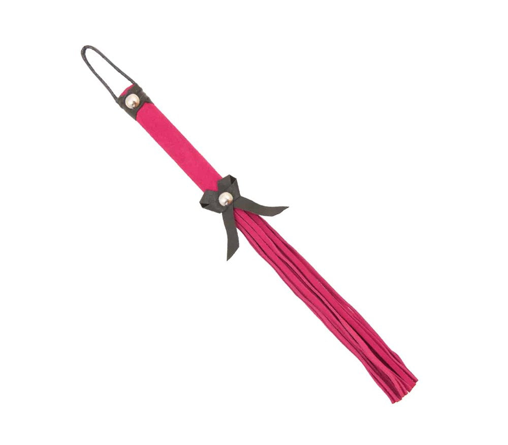 Love In Leather Suede BDSM Willy Whip With Bow Detail - Pink - Whips And Crops