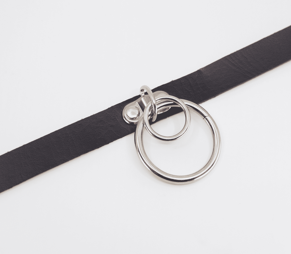 Love In Leather Double Ring Faux Leather Choker - - Collars and Leads