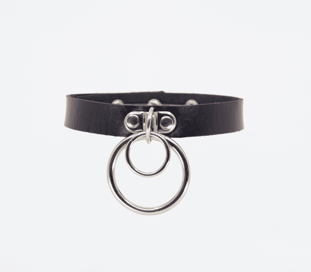 Love In Leather Double Ring Faux Leather Choker - - Collars and Leads