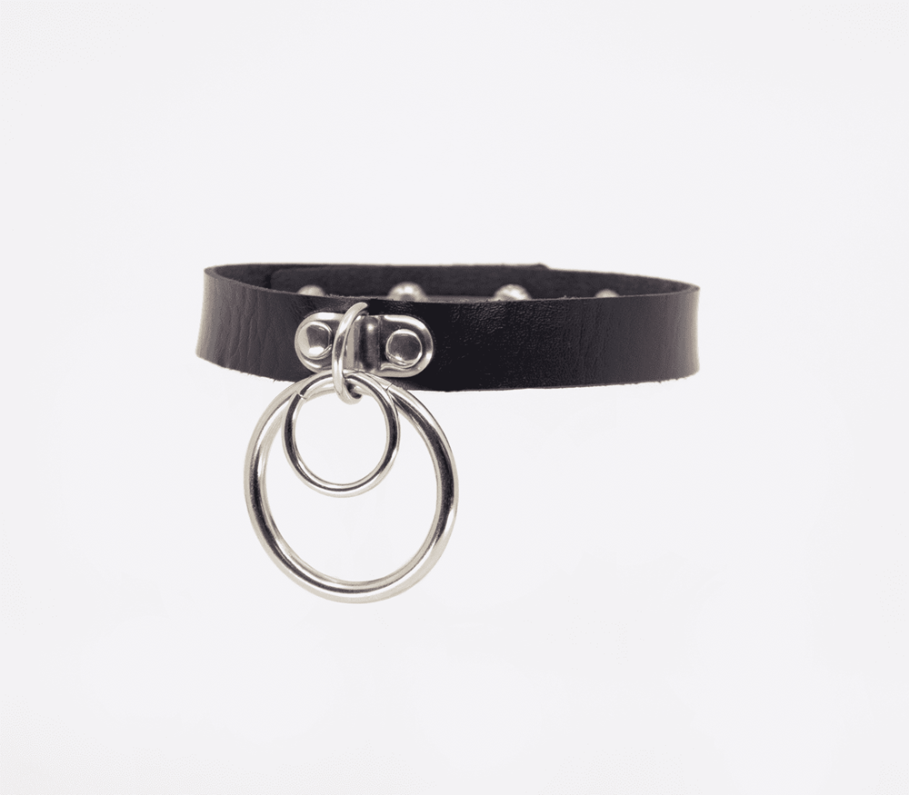 Love In Leather Double Ring Faux Leather Choker - Default Title - Collars and Leads