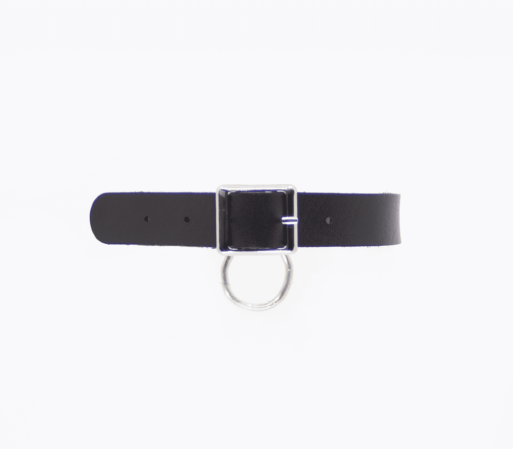 Love In Leather Centre Ring Faux Leather Choker - - Collars and Leads