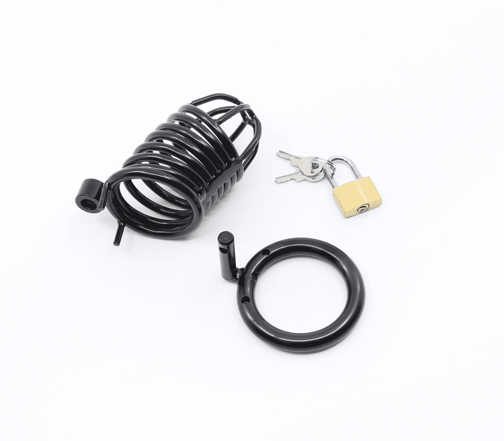 Love In Leather Matte Black Male Chastity Cage - - Male Chastity