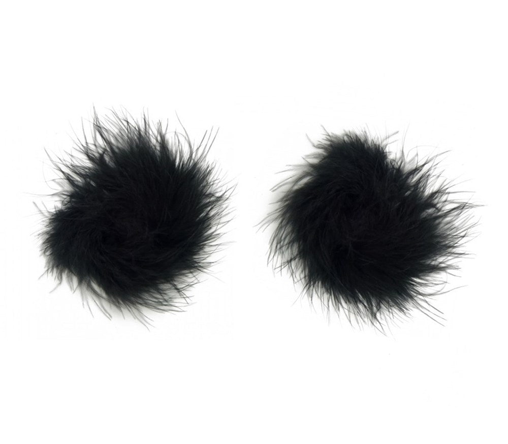 Love In Leather Marabou Fluff Nipple Pasties - Black - Breast and Nipple Toys
