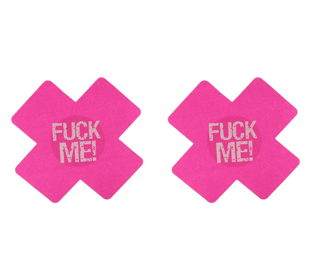 Love In Leather Fuck Me Satin Cross Nipple Pasties - Pink - Breast and Nipple Toys