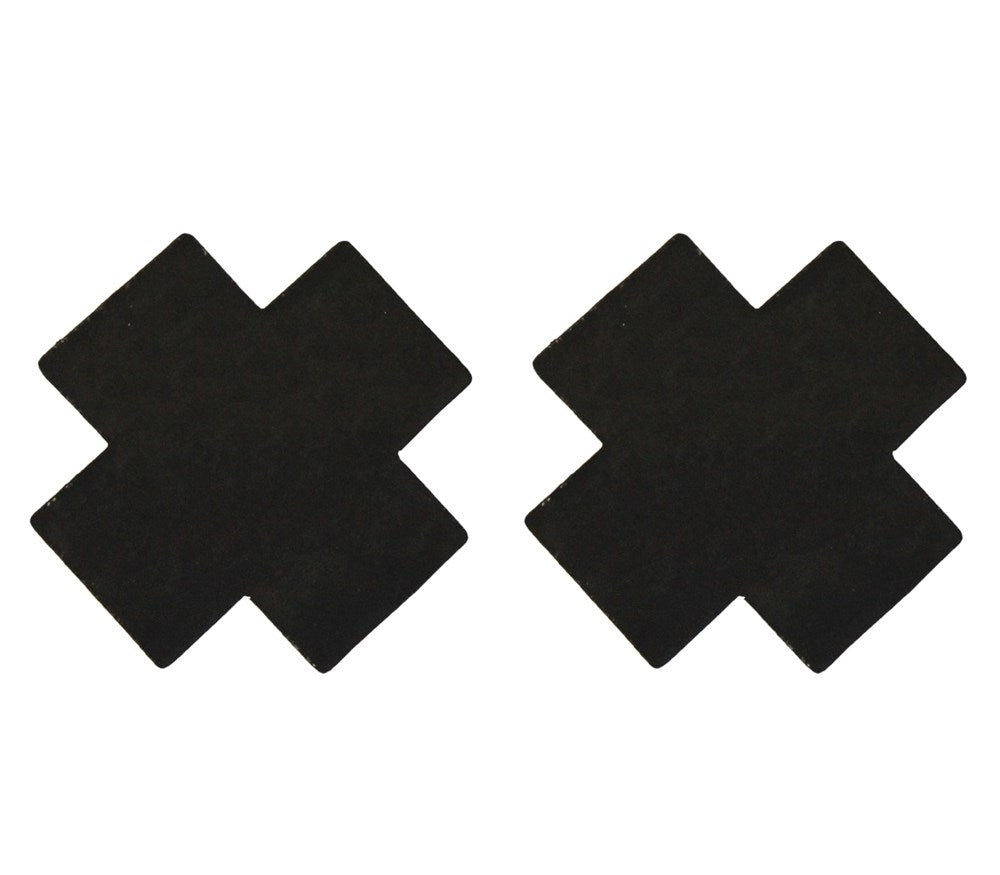 Love In Leather Satin Cross Women Nipple Pasties - Black - Breast and Nipple Toys