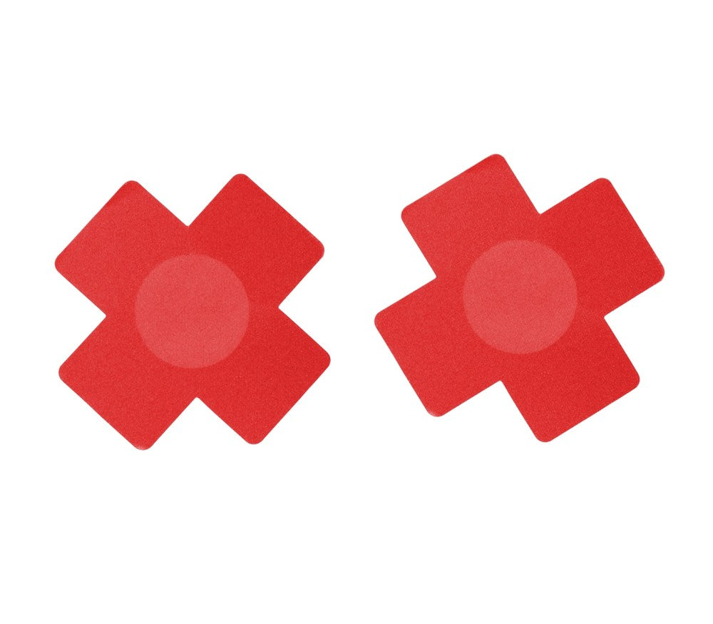 Love In Leather Satin Cross Women Nipple Pasties - Red - Breast and Nipple Toys