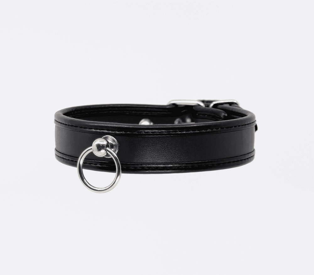 Berlin Baby Thin Padded Faux Leather Bondage Collar - Black - Collars and Leads