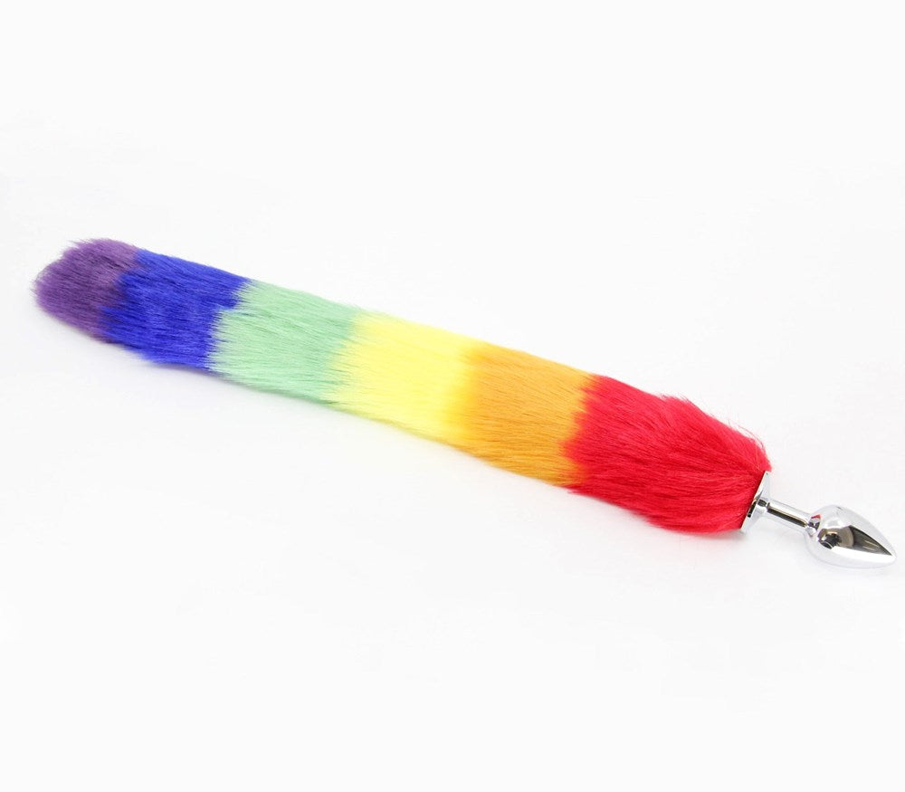 Love In Leather Fox Tail Anal Plug Medium - Pride Rainbow - Butt Plugs