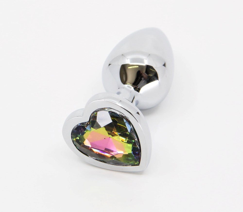 Love In Leather Metal Butt Plug With Heart Gem - Butt Plugs