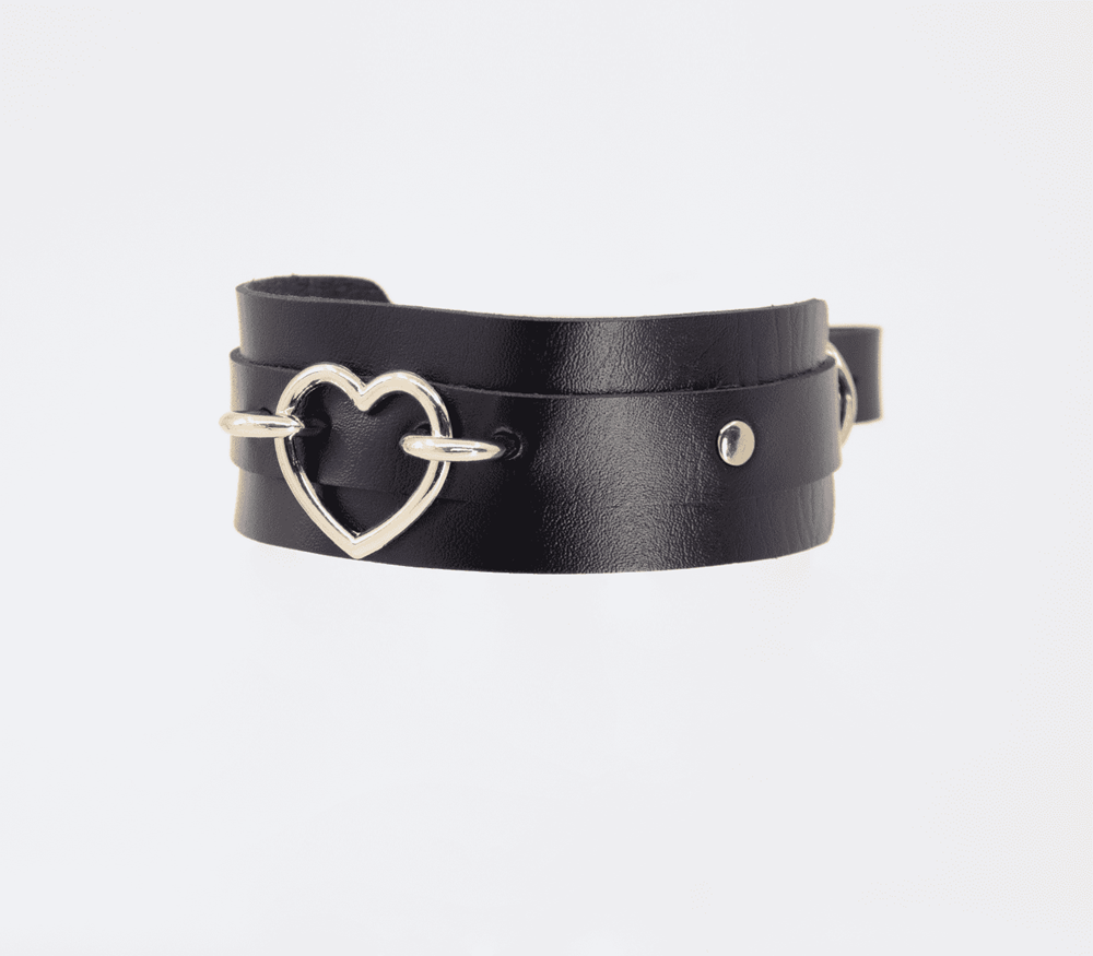 Love In Leather Heart Embellishment Faux Leather Collar - - Collars and Leads