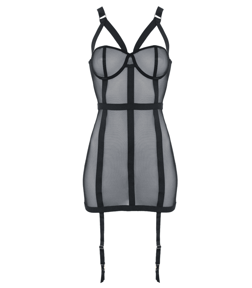 Muse Elastic Banding Black Mesh Womens Dress - Small - Her Fetish