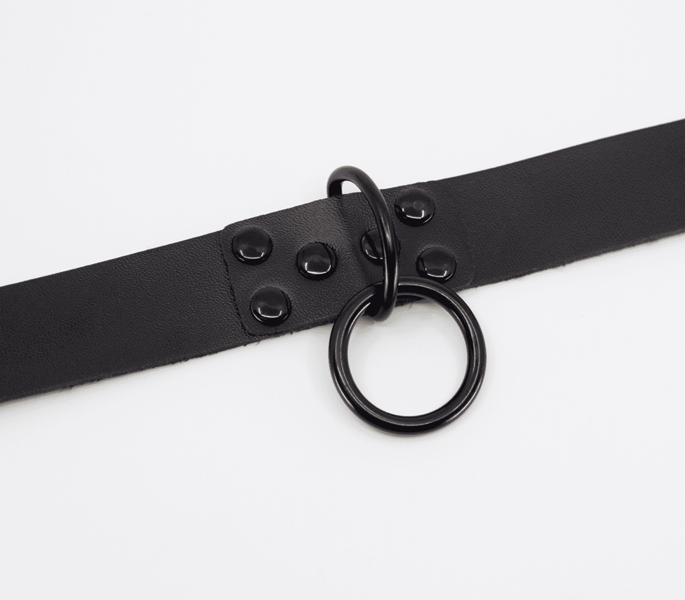 Love In Leather Black Ring Leather BDSM Choker - - Collars and Leads
