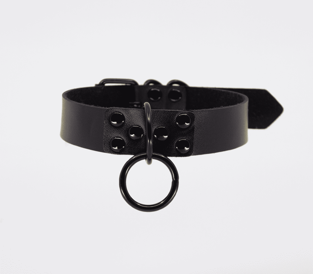 Love In Leather Black Ring Leather BDSM Choker - - Collars and Leads