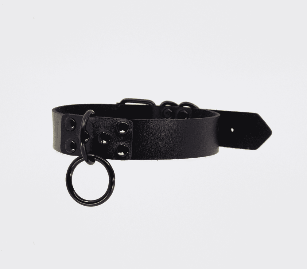 Love In Leather Black Ring Leather BDSM Choker - Default Title - Collars and Leads