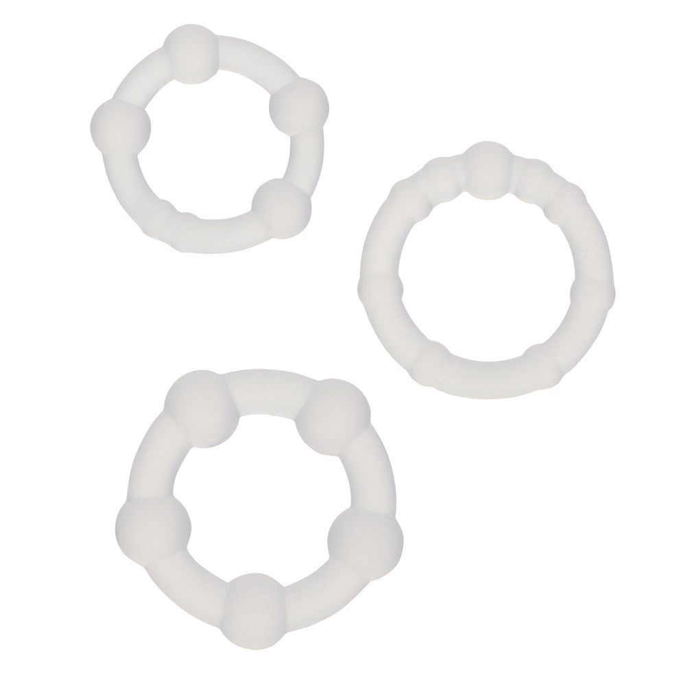 CalExotics Alpha Liquid Silicone Beaded Cock Rings - Clear - Cock Ring Sets