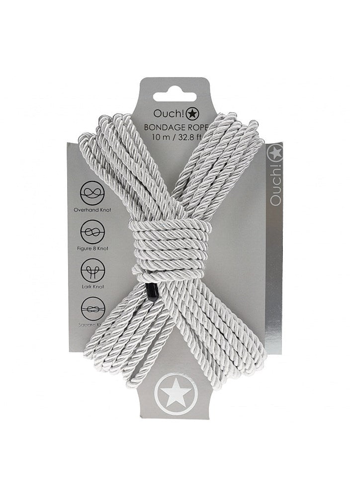 OUCH! Silky Smooth Nylon Bondage Rope 10m - Silver - Cuffs And Restraints