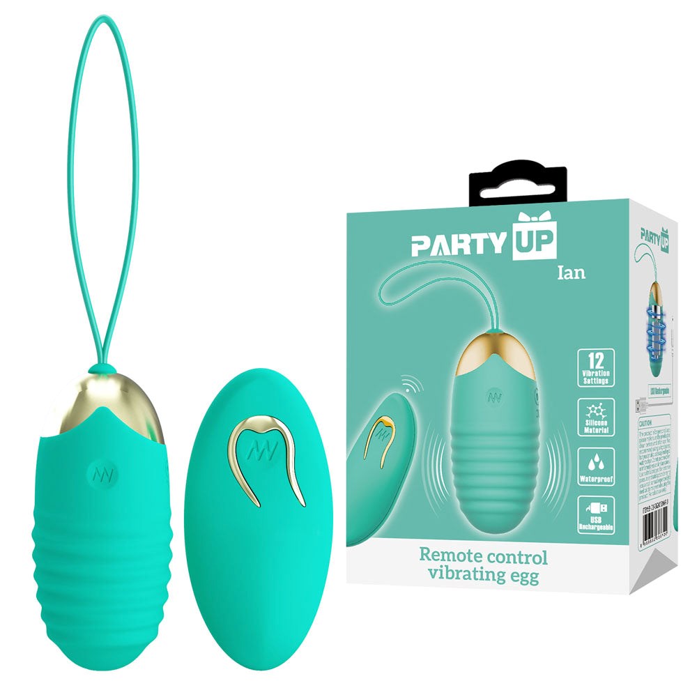 Party Up IAN Vibrating Egg with Wireless Remote - Teal - Love Eggs and Kegel Exercisers