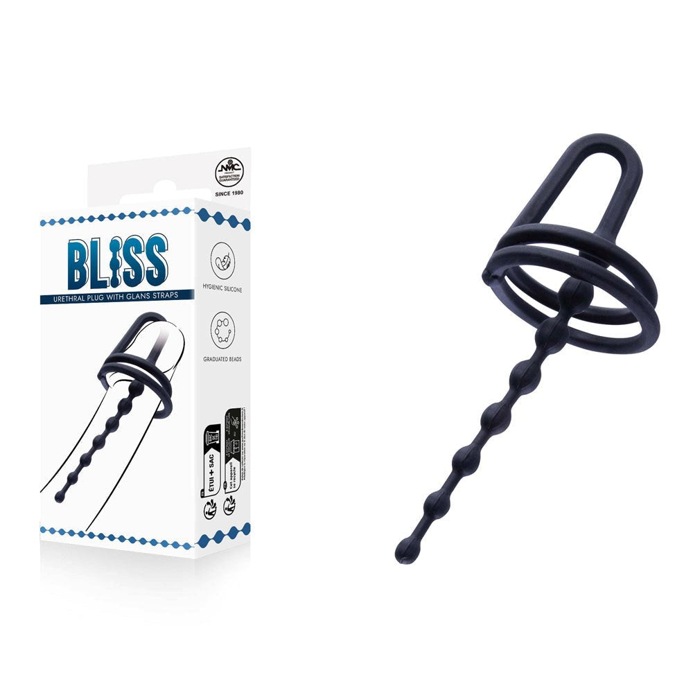 Nanma Bliss Mens Urethral Plug with Glans Ring - Black - Urethral Sounds