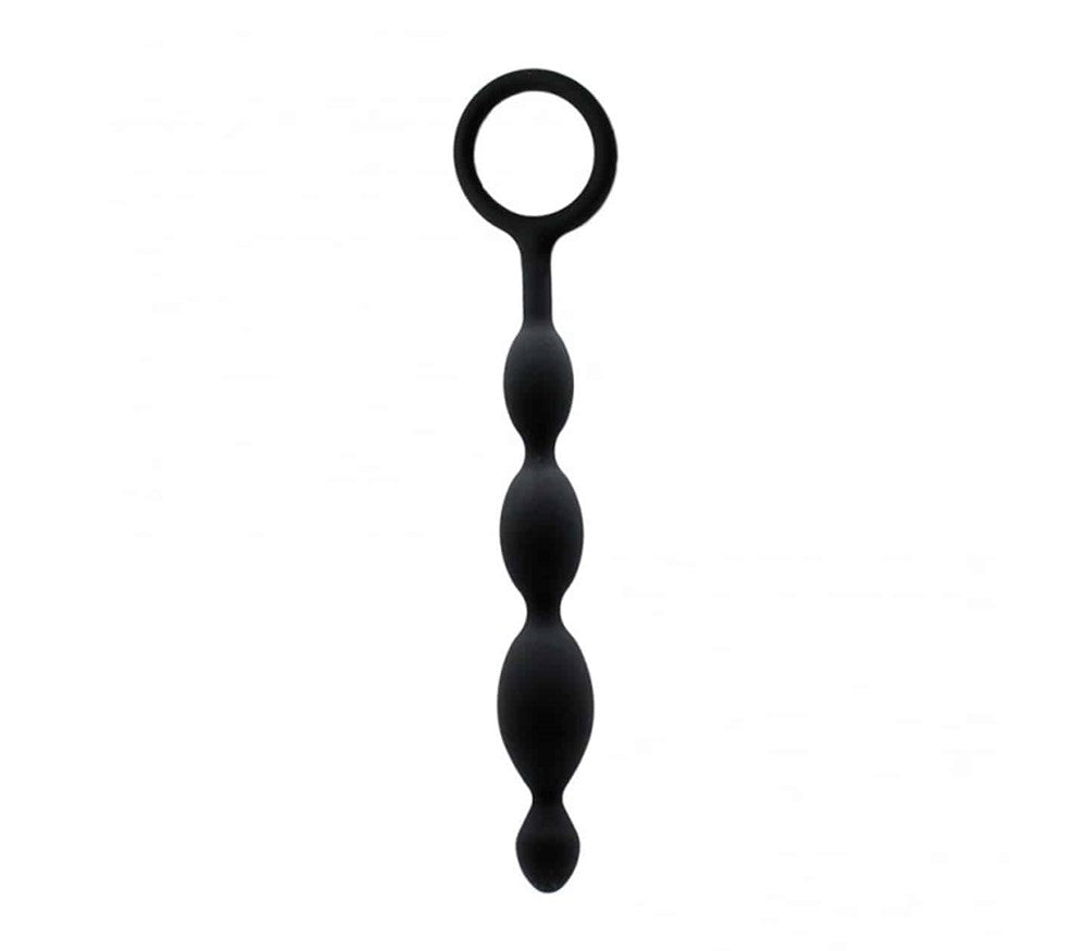 Love In Leather Silicone Anal Beads With Ring Pull - Anal Beads and Balls