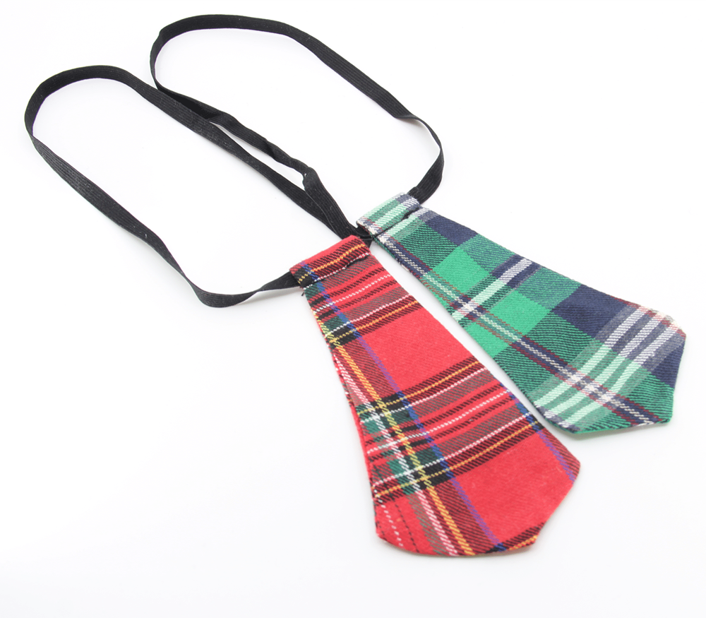Love In Leather Tartan Print Tie With Elastic Neck Strap - His Fetish