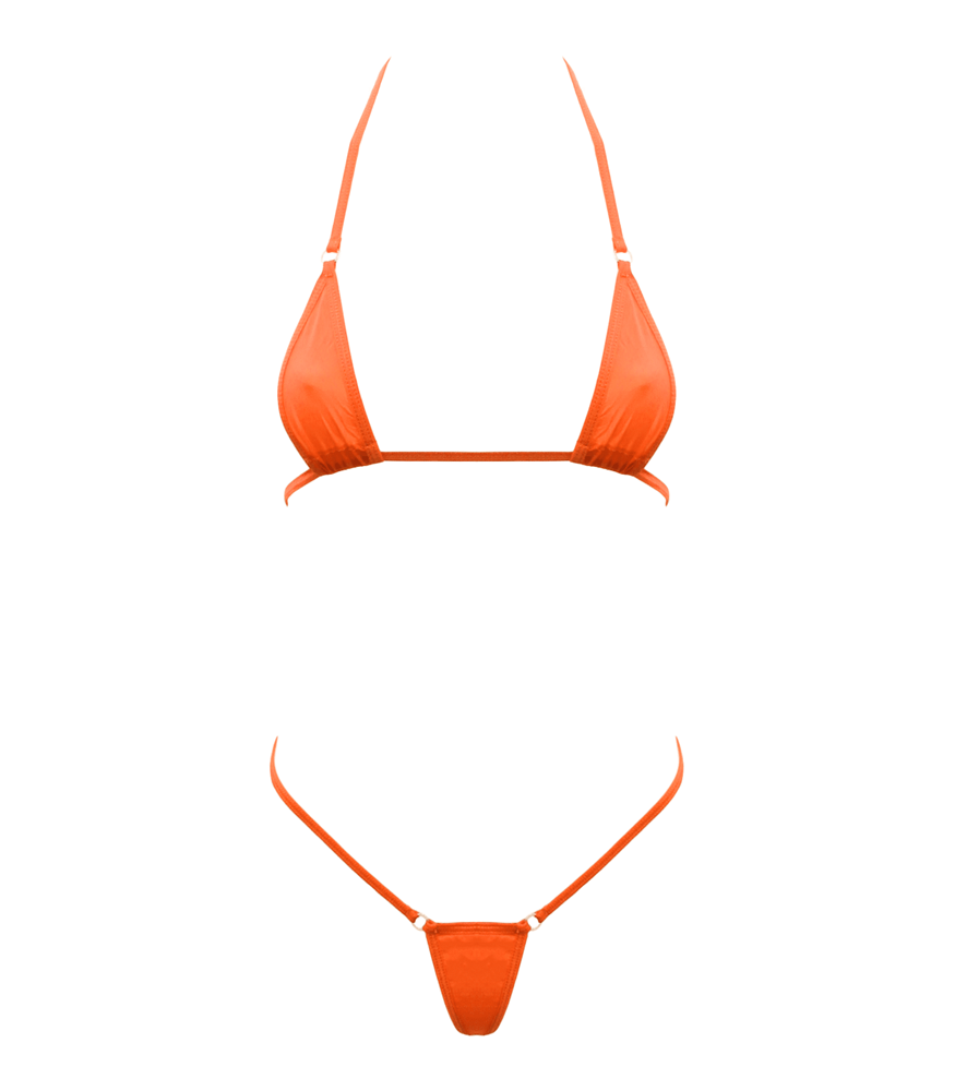 Love In Leather Spandex Fabric Micro Bikini Orange - Orange - Bras and Bra Sets