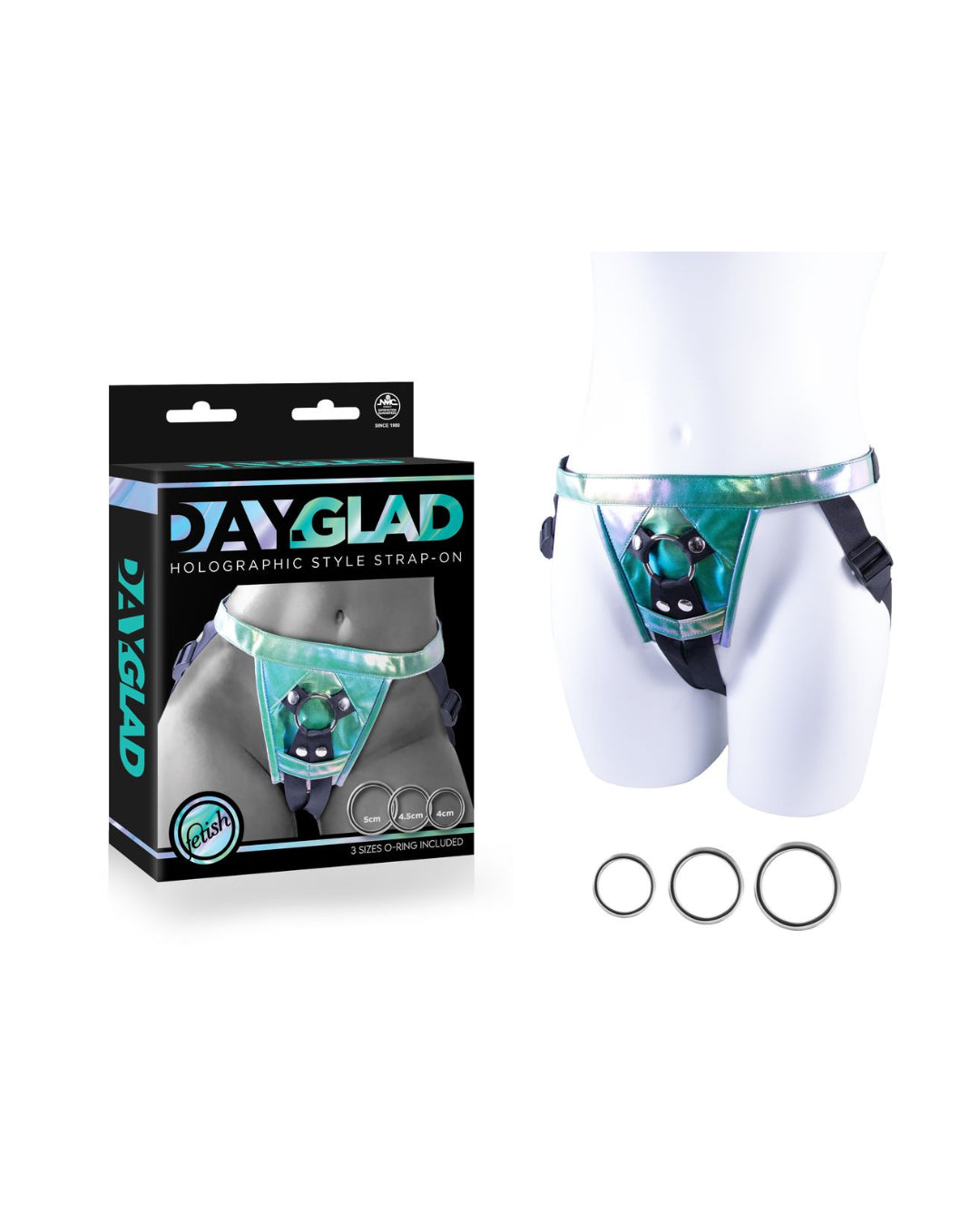 Nanma Day-Glad Pu Harness With 3 Different Size Metal Ring - Strap On Sextoys