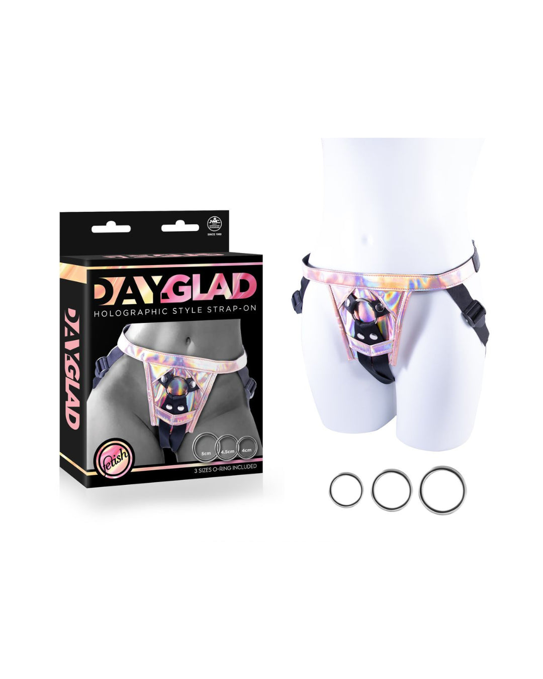 Nanma Day-Glad Pu Harness With 3 Different Size Metal Ring - Strap On Sextoys