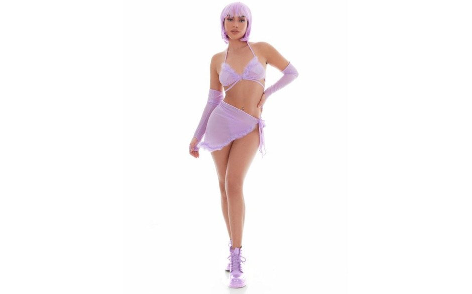 Pink Lipstick Feeling Fuzzy Womens Festival Set Including Pasties Lilac - - Teddies and Bodysuits