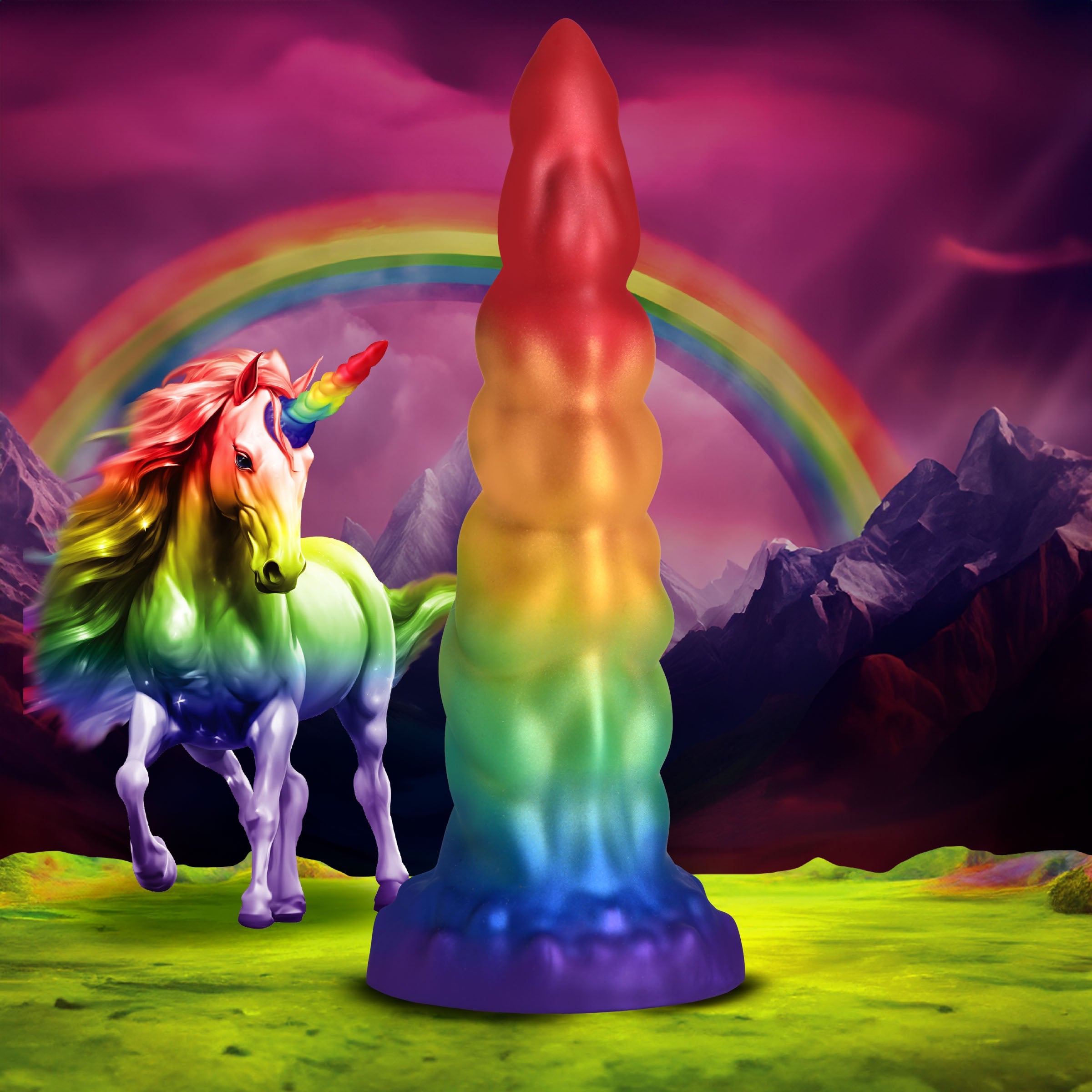 Creature Cocks Magic Rider Unicorn Silicone Dildo - Rainbow - Realistic Dildos