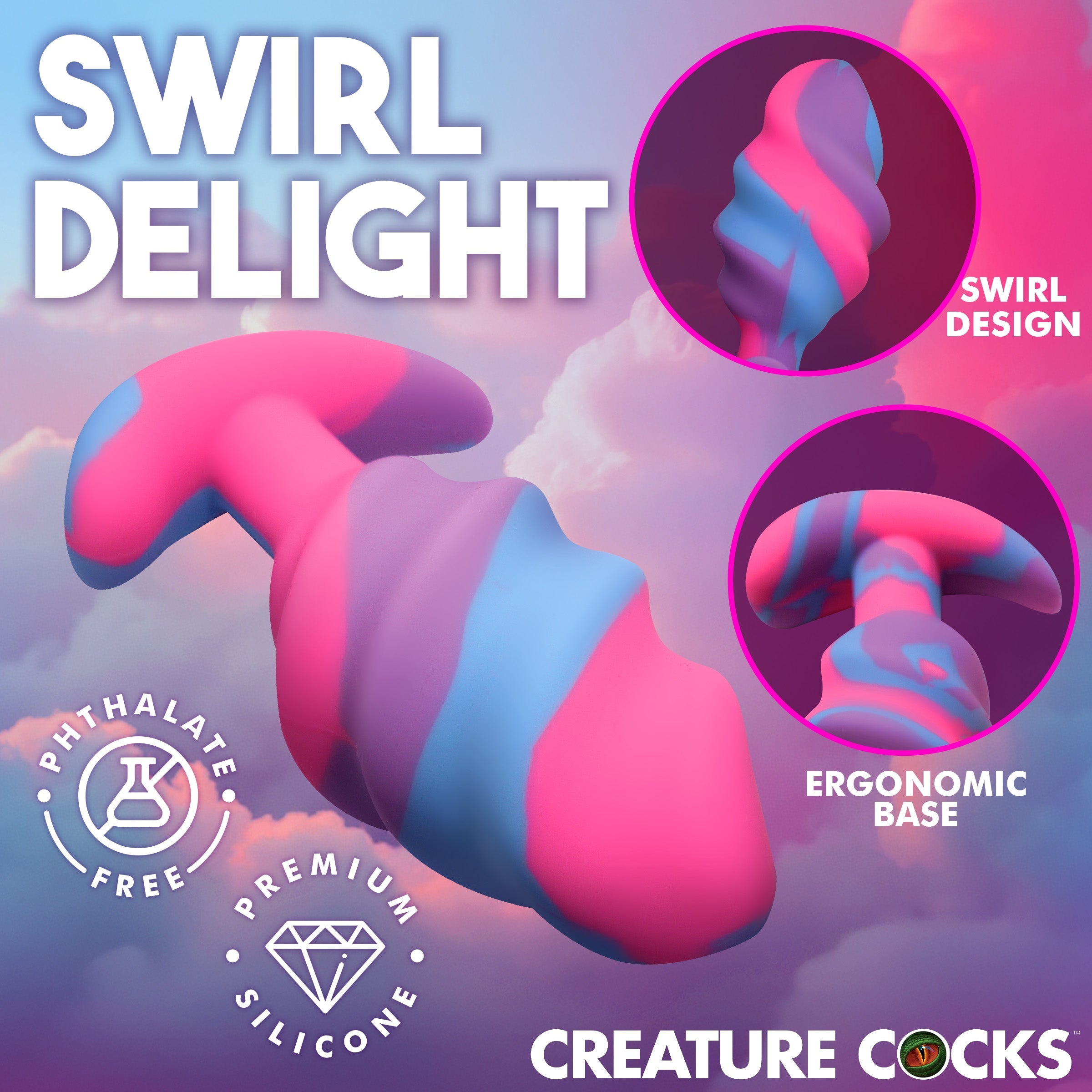 Creature Cocks Unicorn Swirl Silicone Butt Plug Large - - Butt Plugs