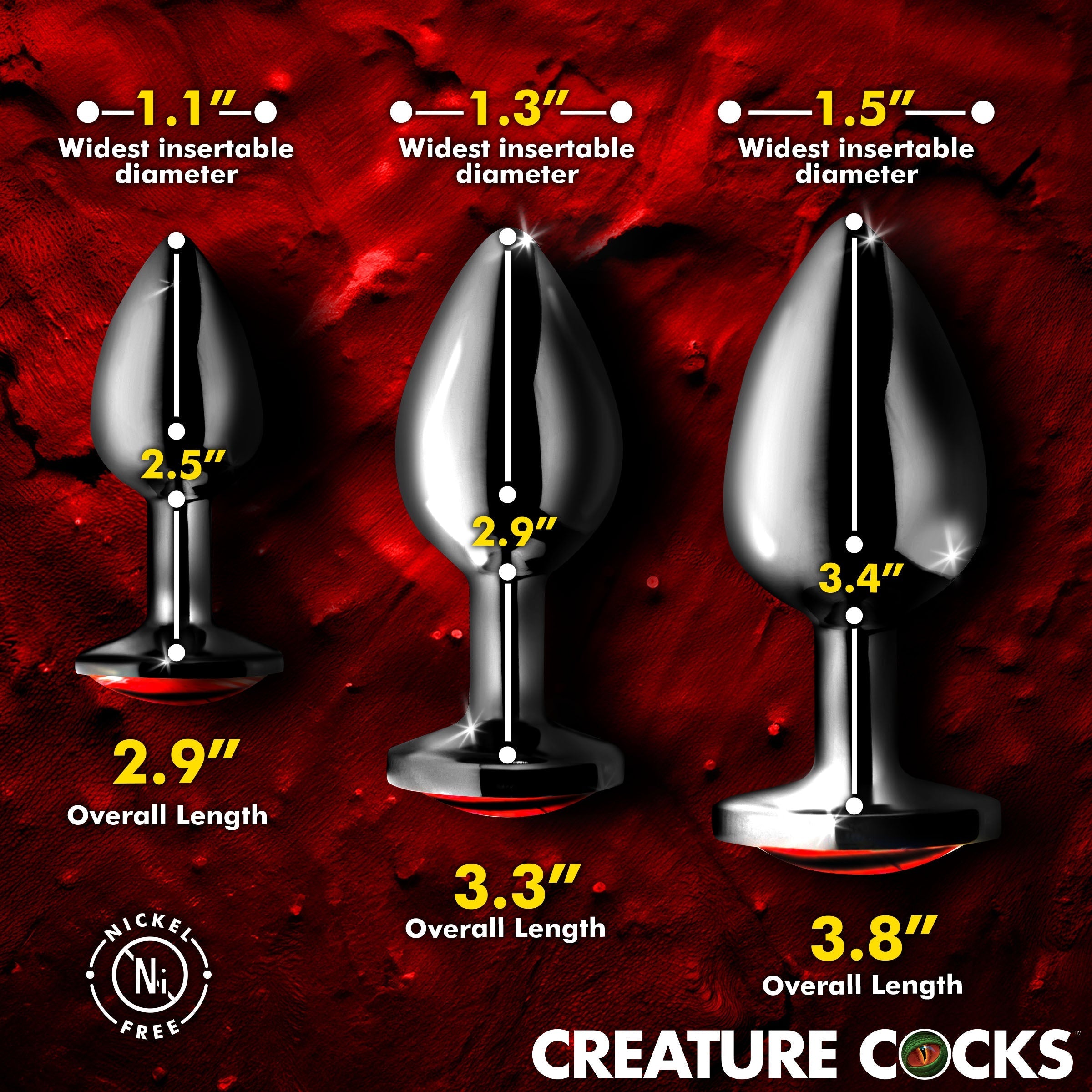 XR Brands Creature Cocks Sinister Eyes Metal Butt Plug Set - Butt Plugs