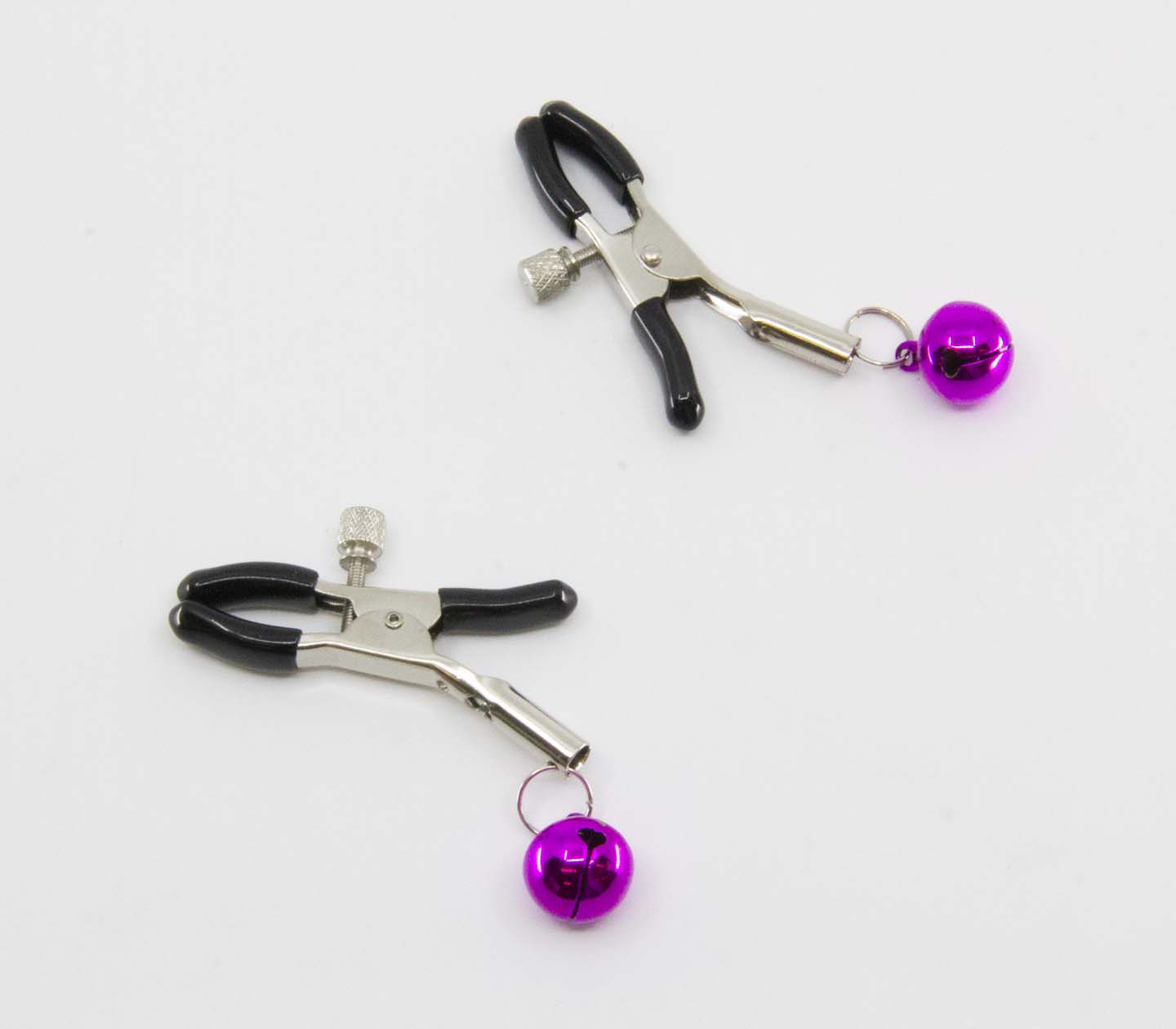 Love In Leather Womens Bells Nipple Clamps - Hot Pink - Nipple and Clit Clamps