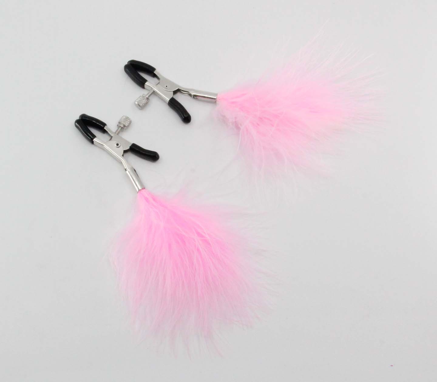 Love In Leather Womens Feather Nipple Clamps - Baby Pink - Nipple and Clit Clamps