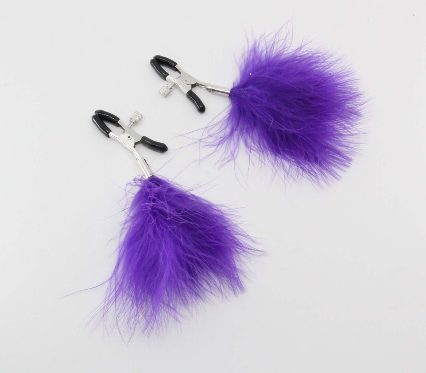 Love In Leather Womens Feather Nipple Clamps - Purple - Nipple and Clit Clamps